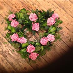 Open Heart Wreath with pink roses